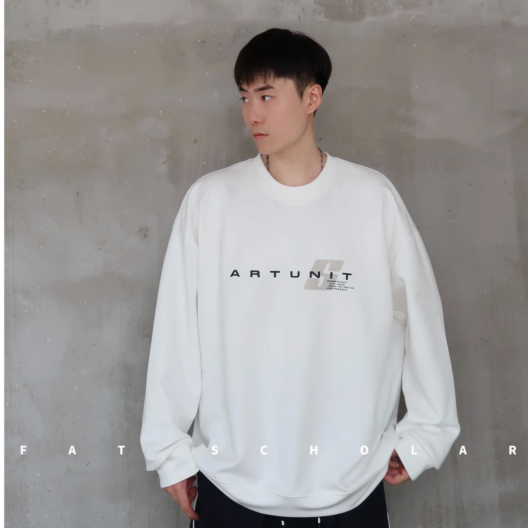 男生卫衣美式重磅高街潮牌痞帅大码宽松圆领无帽秋冬季打底衫9903