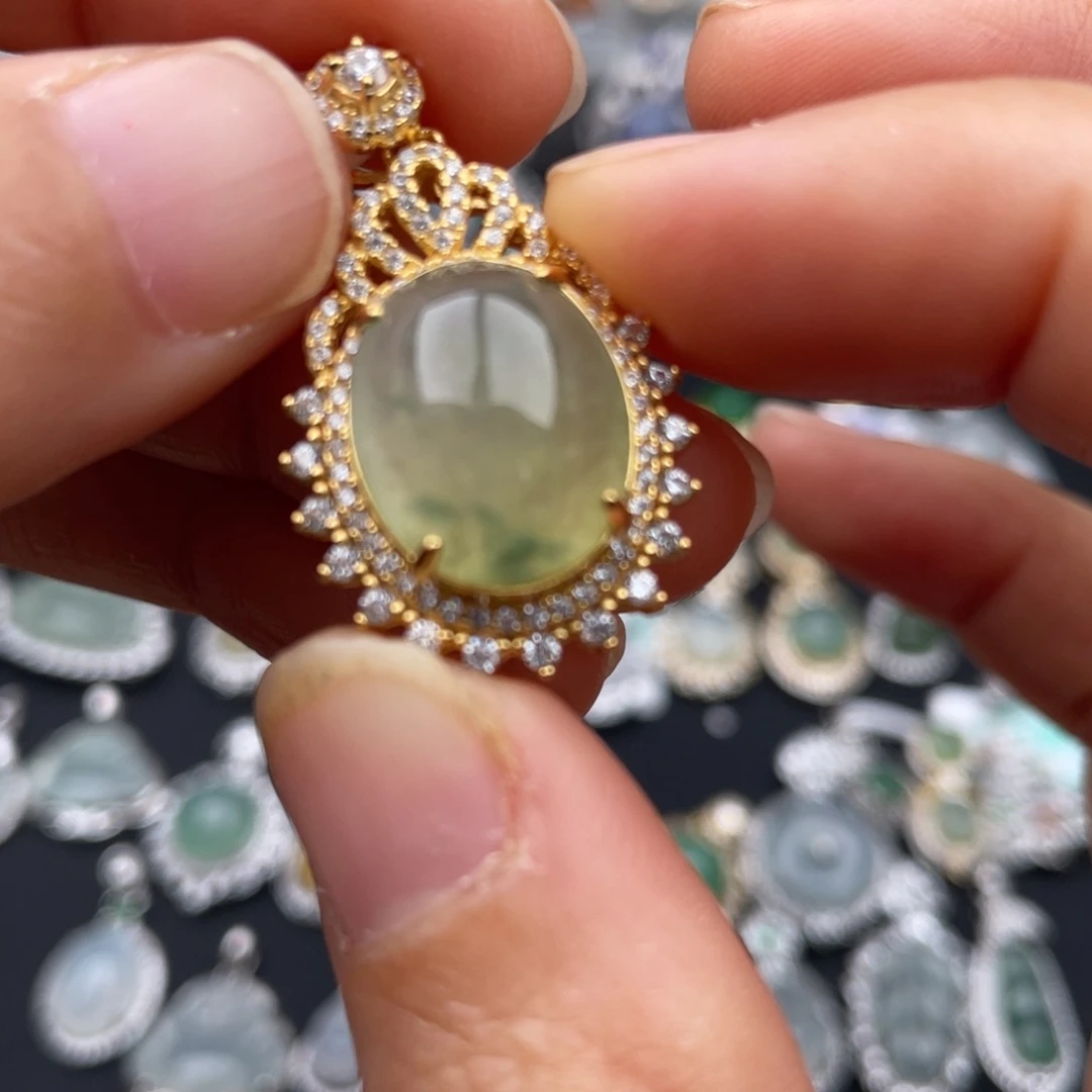 翡翠银S925镶嵌吊坠(不含链)