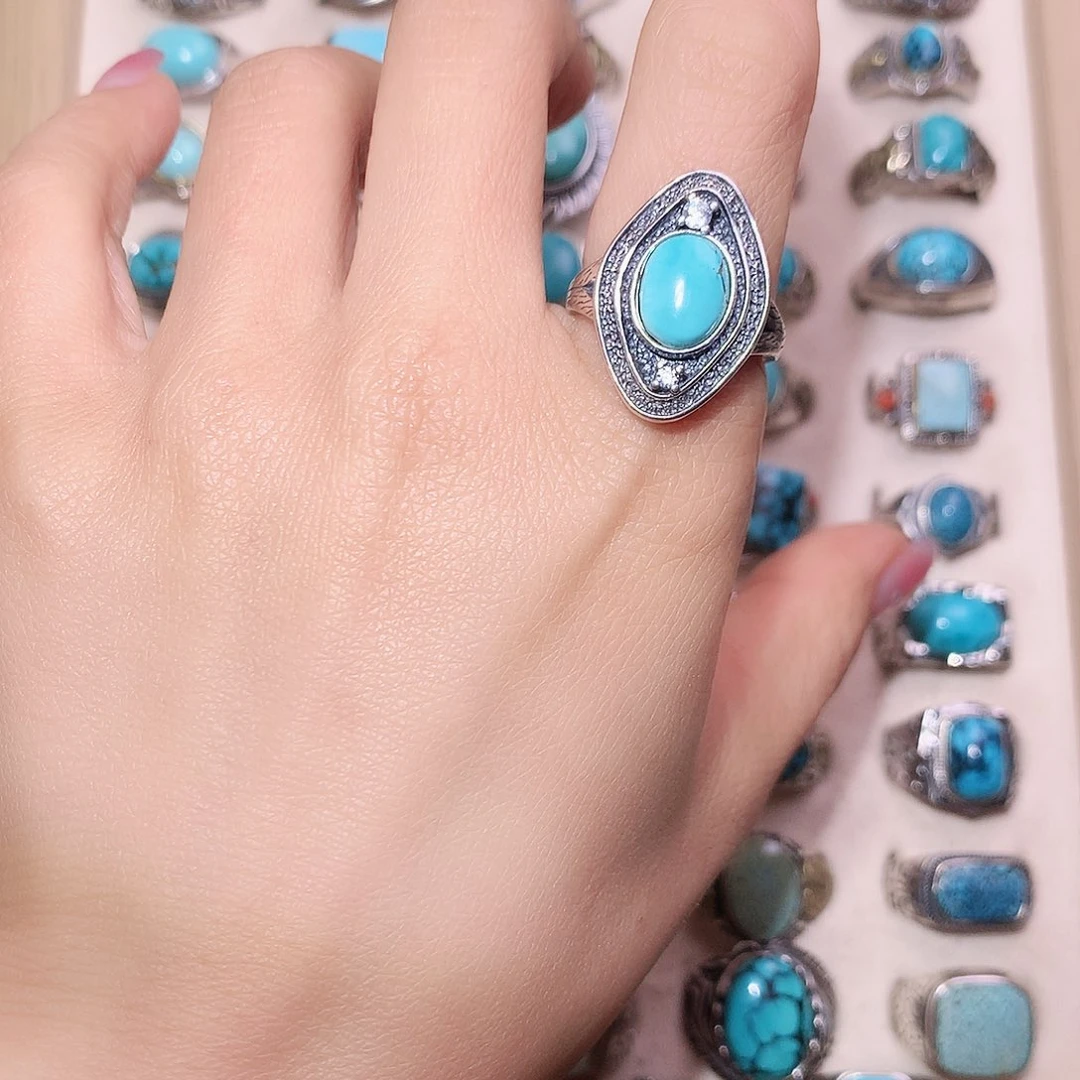 绿松石银S925镶嵌戒指