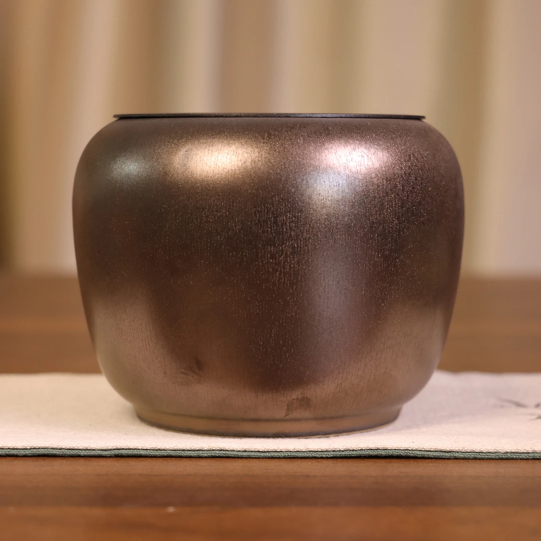 【古铜釉】铜钱盖建水.1408.中式复古黄金色结晶高装陶瓷茶器