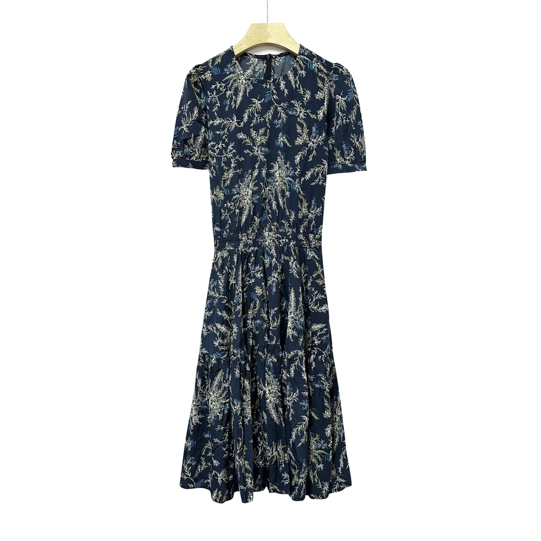 夏日风情！女士夏季圆领碎花短袖时尚连衣裙F567