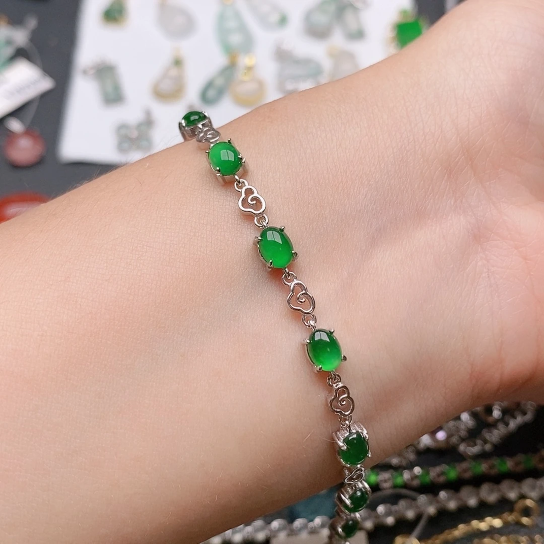 翡翠银S925镶嵌颈饰精品绿手链