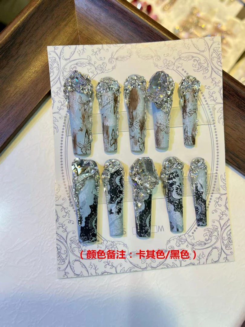吖吖定制|A12「」纯手工定制 锆石 施华洛 磨砂 穿戴甲原创郁欢Nail
