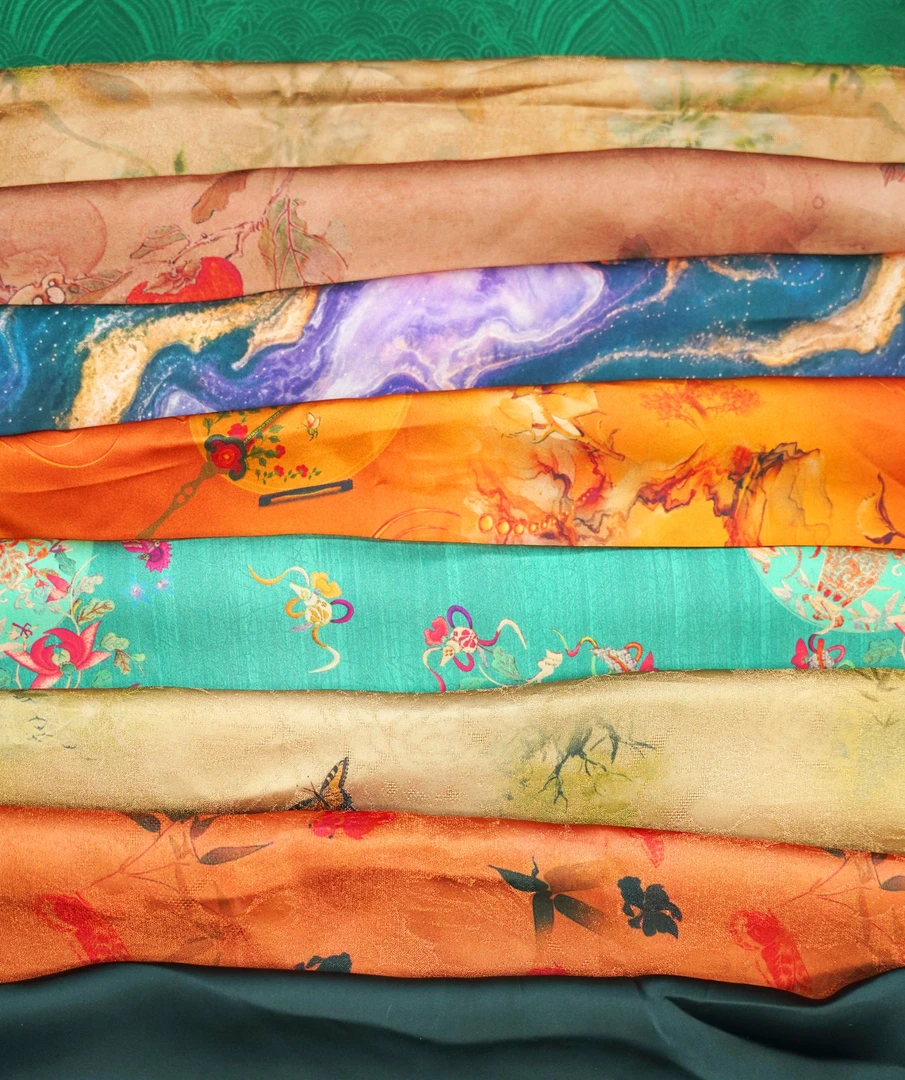 布头时装面料花萝平纹提花印花香云纱绢纺莨纱重磅顺德莨绸面料