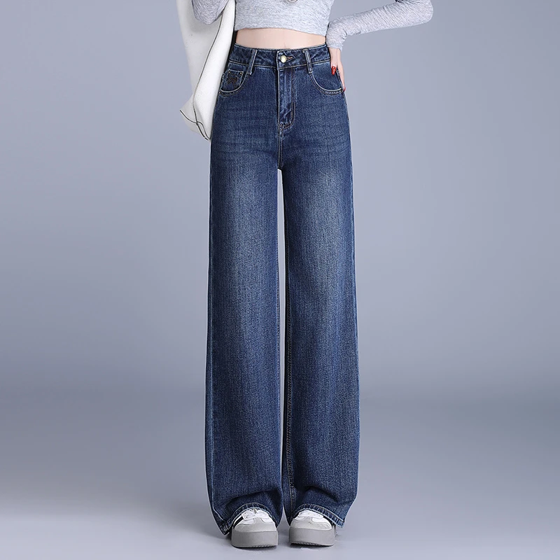 哥弟阿玛施正垂顺感牛仔裤女2025秋季新款高腰显瘦宽松窄版阔腿裤