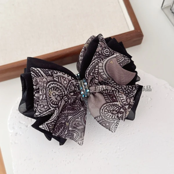 Pink Girl  X933气质时尚印花蝴蝶结香蕉夹复古优雅马尾竖夹