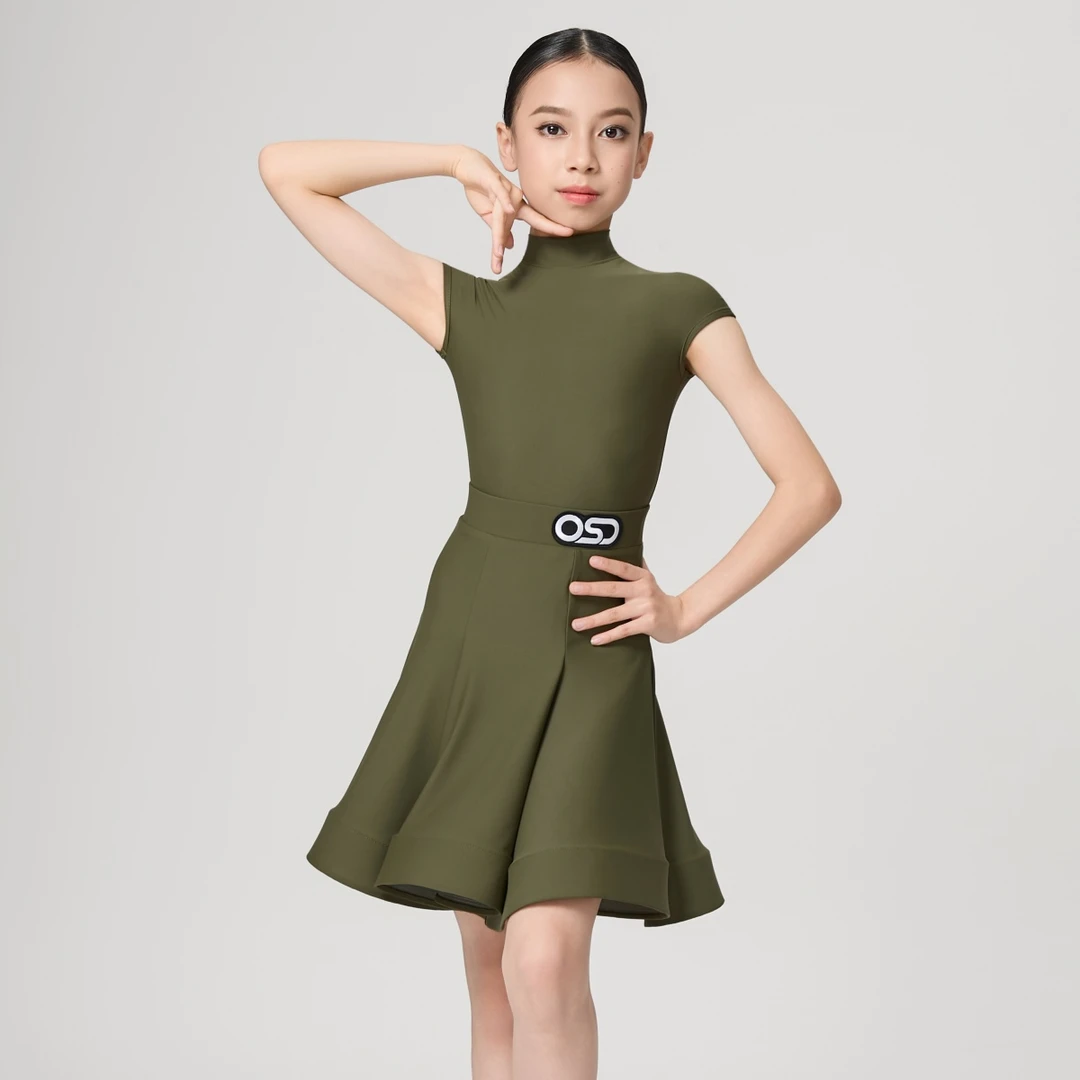 OSD赛事2025拉丁舞女童高领包肩短袖标准比赛服儿童 OC24L4008