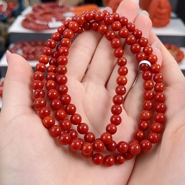 南红玛瑙未镶嵌瓦西牛血锦红6mm多圈