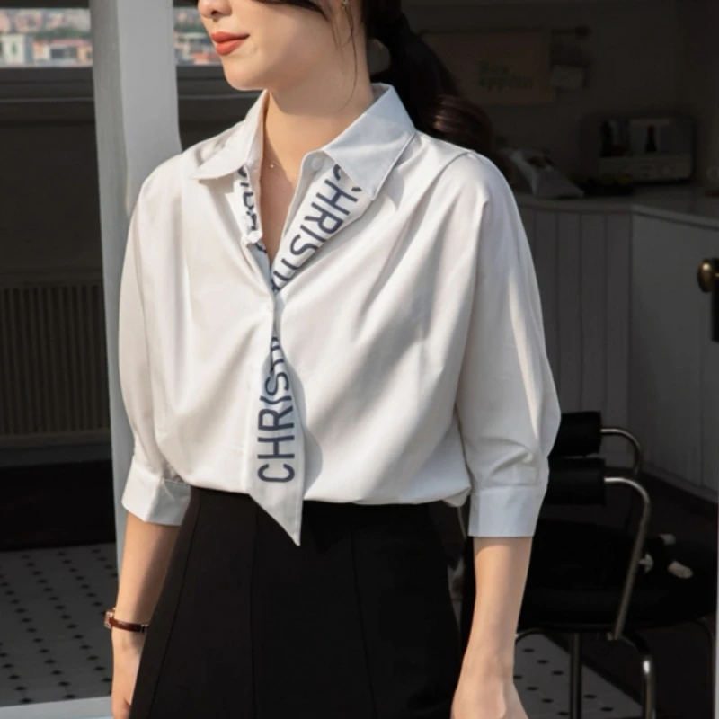 2025法式衬衣蝙蝠袖宽松版型抗皱免打理通勤休闲女丝巾衬衫MJ-133