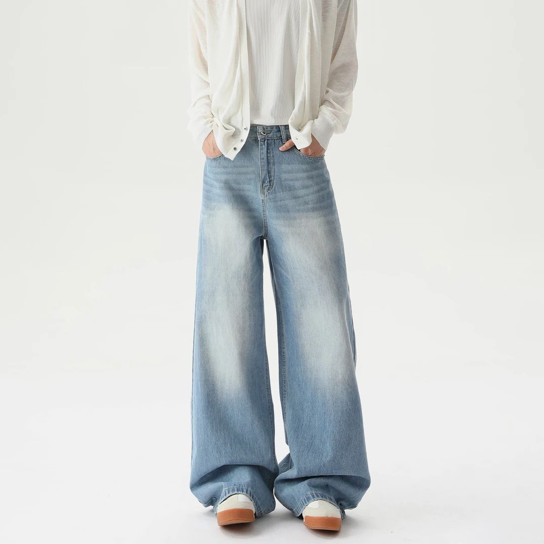 TURNTIDE美式复古做旧水洗牛仔裤男cleanfit宽松直筒阔腿百搭长裤