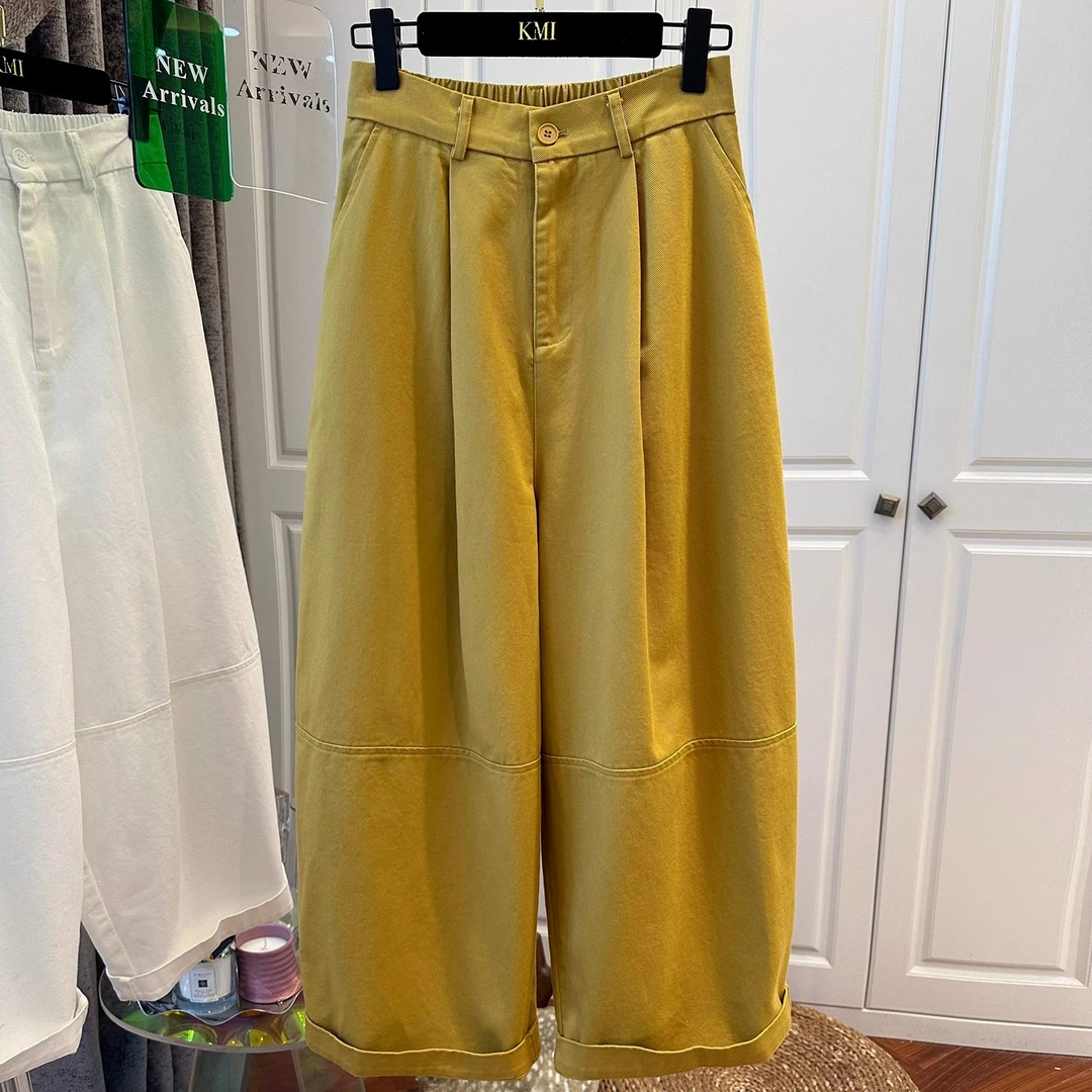 春夏300斤大码胖mm女半松紧高腰松弛感休闲阔腿直筒裤知性风衣服