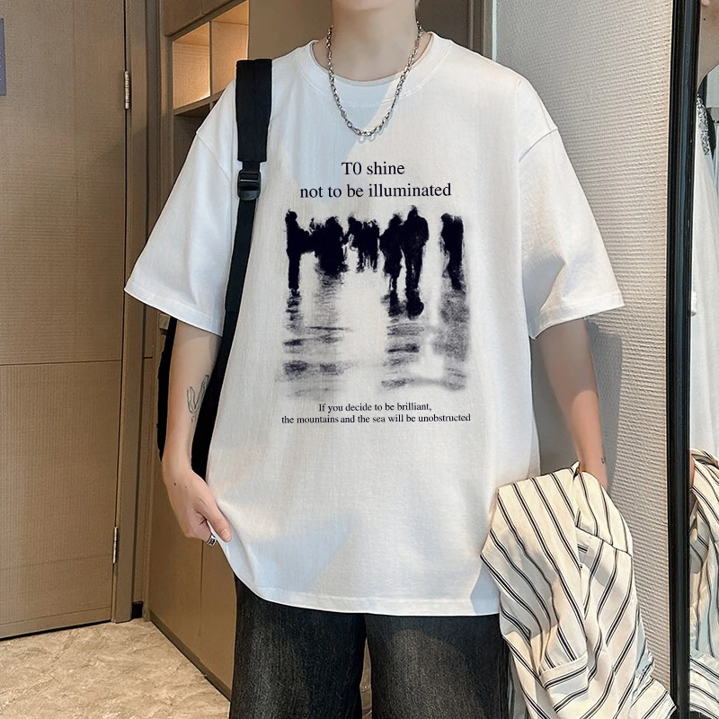 男生夏季短袖t恤潮牌潮流夏天ins宽松纯棉2025新款打底上衣服体恤