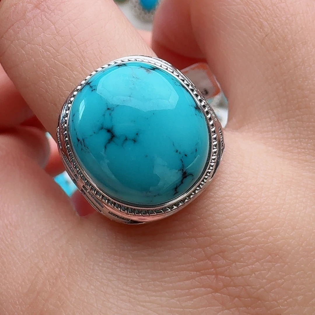 绿松石银S925镶嵌戒指