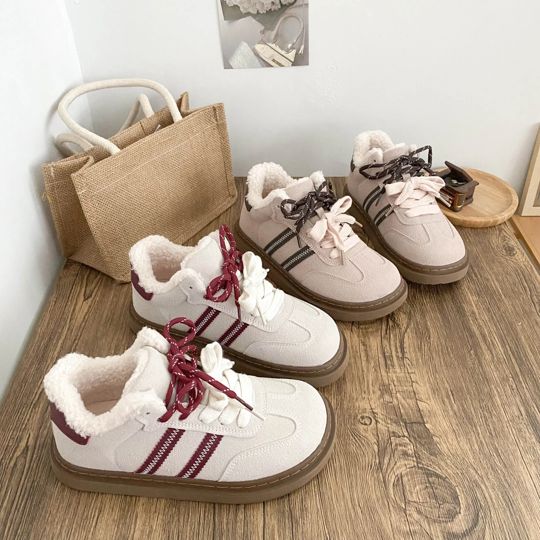 希玥冬季加绒厚底棉鞋女2025新款百搭休闲小众设计感复古韩系板鞋