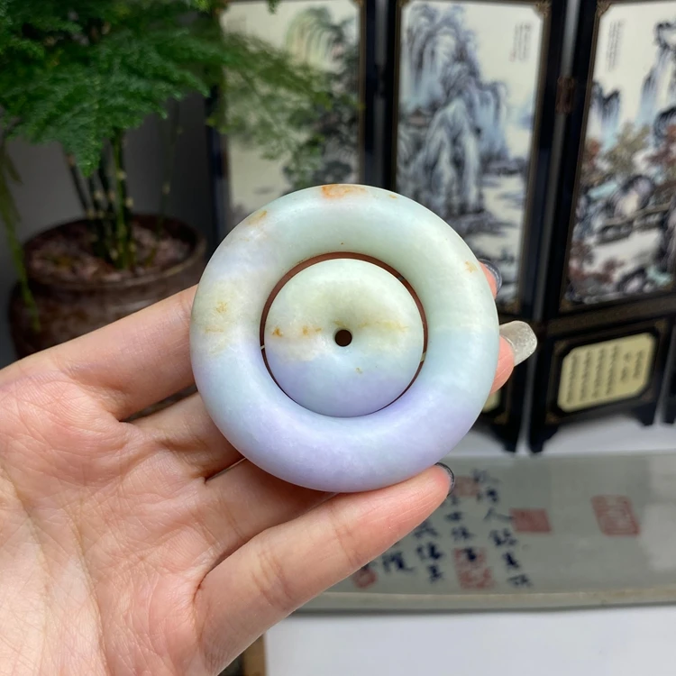 紫罗兰三彩磨砂子母扣甜甜圈挂件 天然翡翠A货