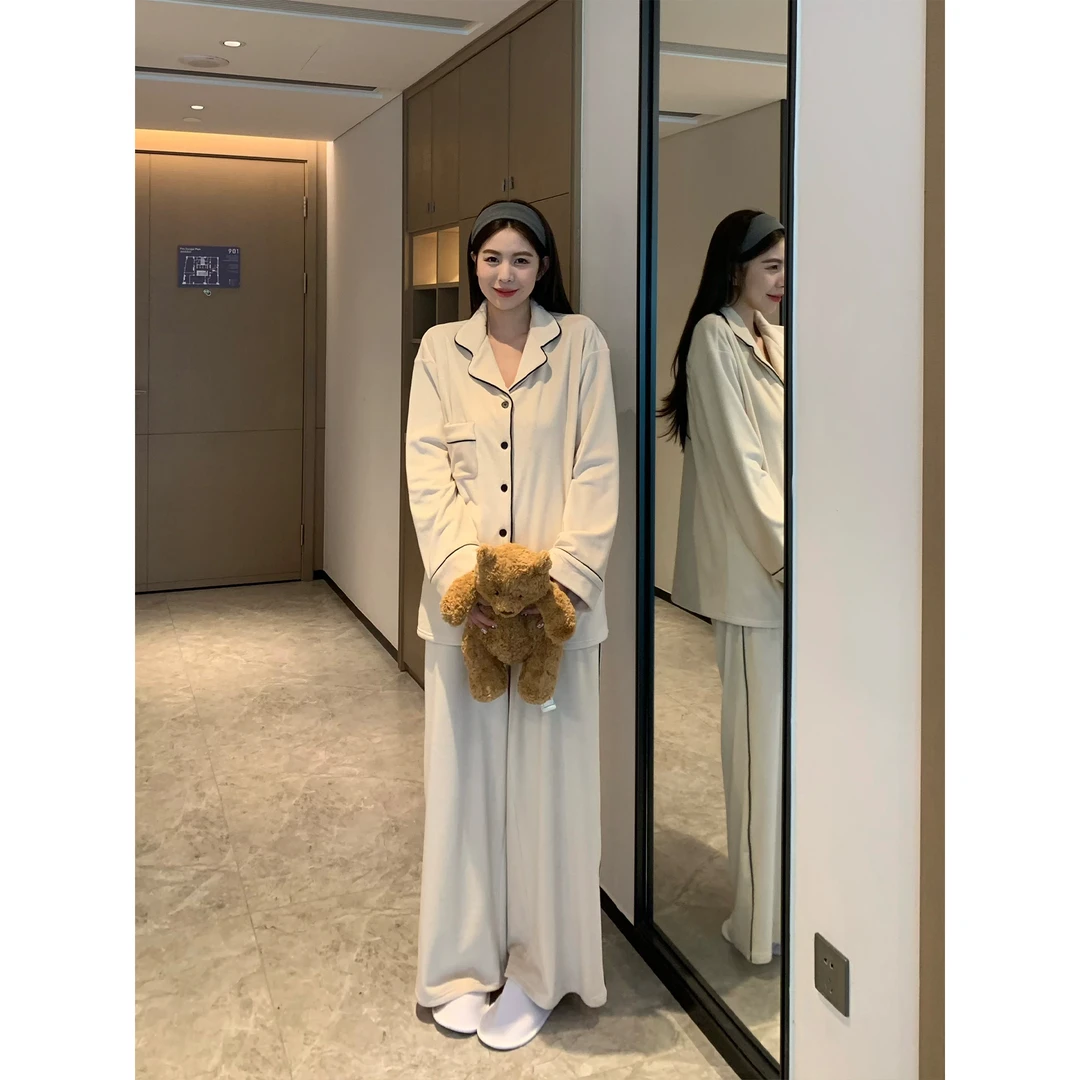 舒胡蕾 海岛绒睡衣 居家套装长袖宽松时尚慵懒显瘦休闲网红气质