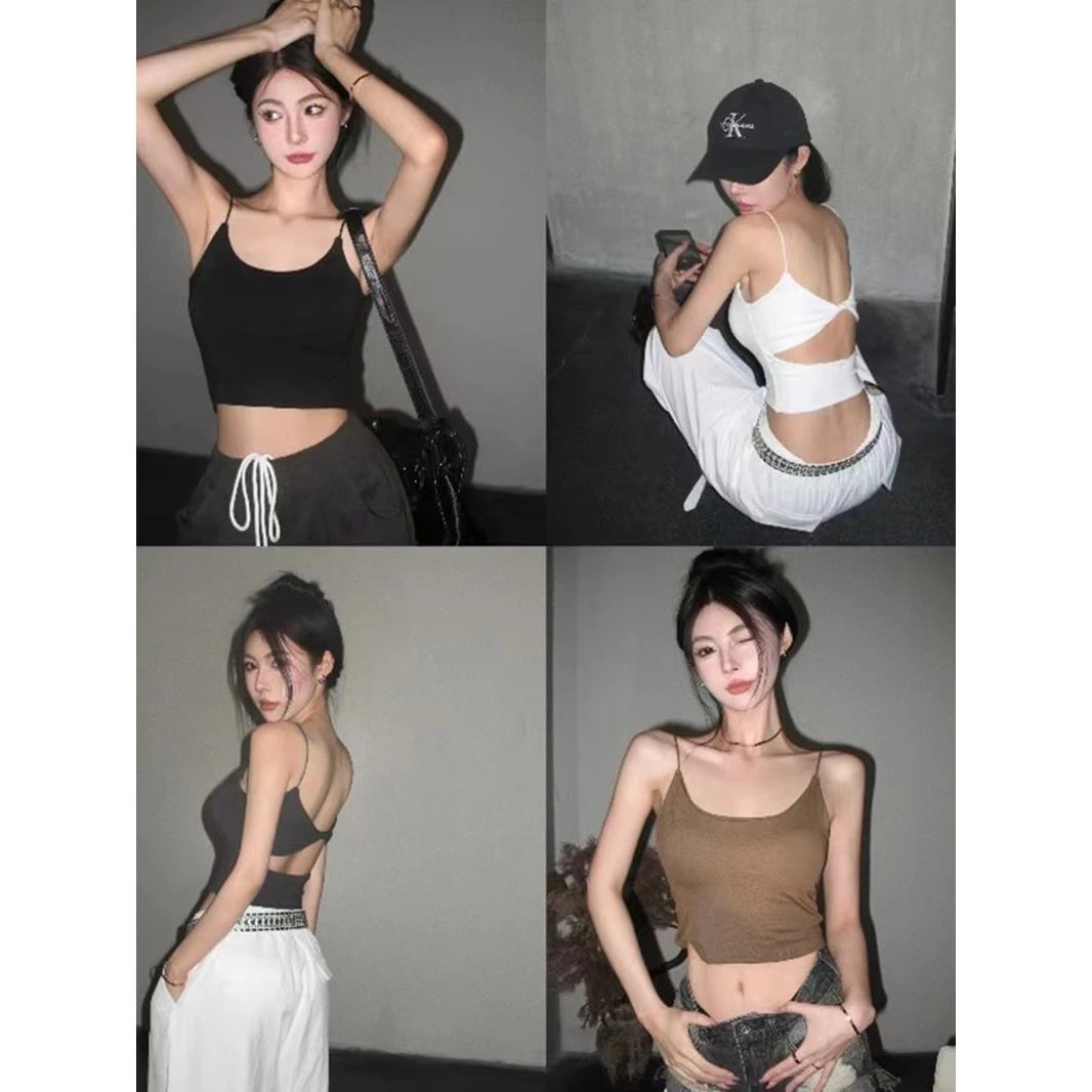 带胸垫露背甜辣小吊带背心女装内搭夏季新款辣妹外穿短款美背上衣