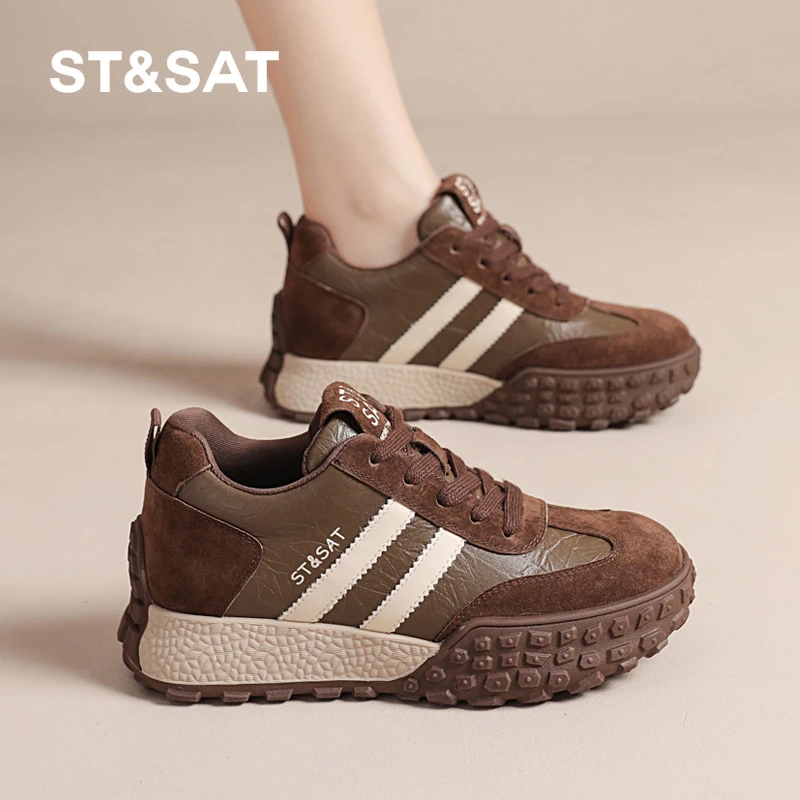 星期六德训鞋女2025春季新款美拉德氛围感百搭增高4cm运动休闲鞋