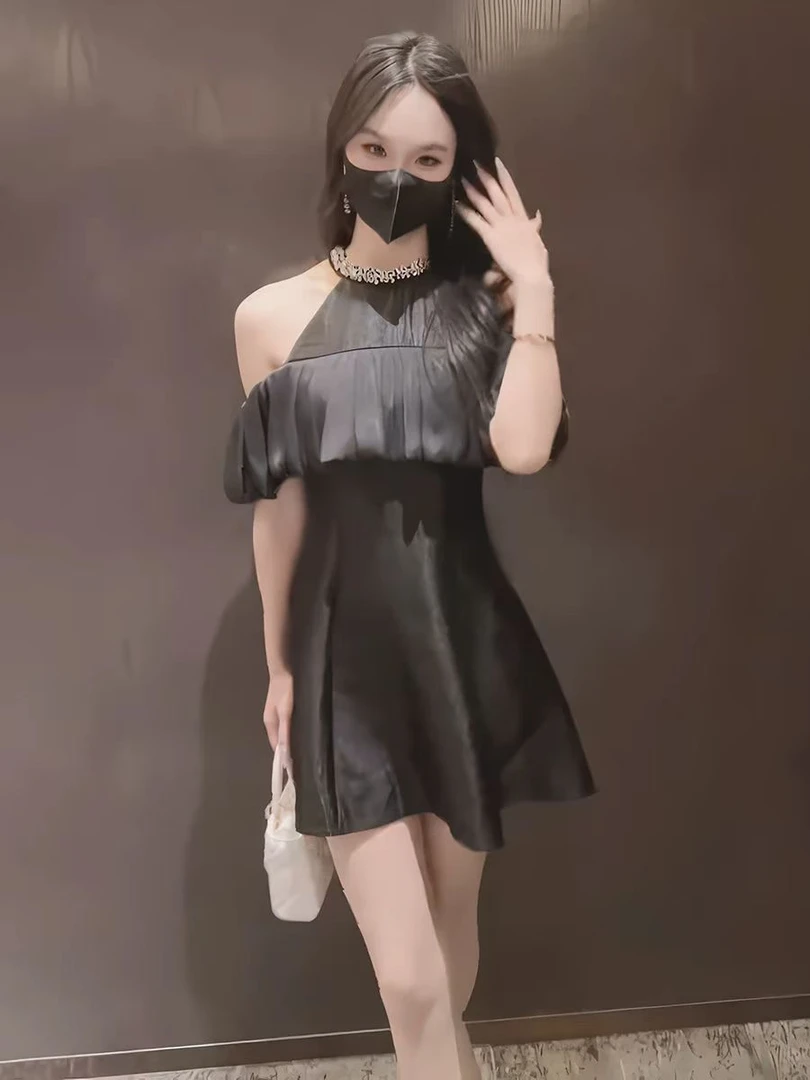 显瘦女装法式短裙方领拼接时尚常规通勤连衣裙夏季显瘦气质轻奢