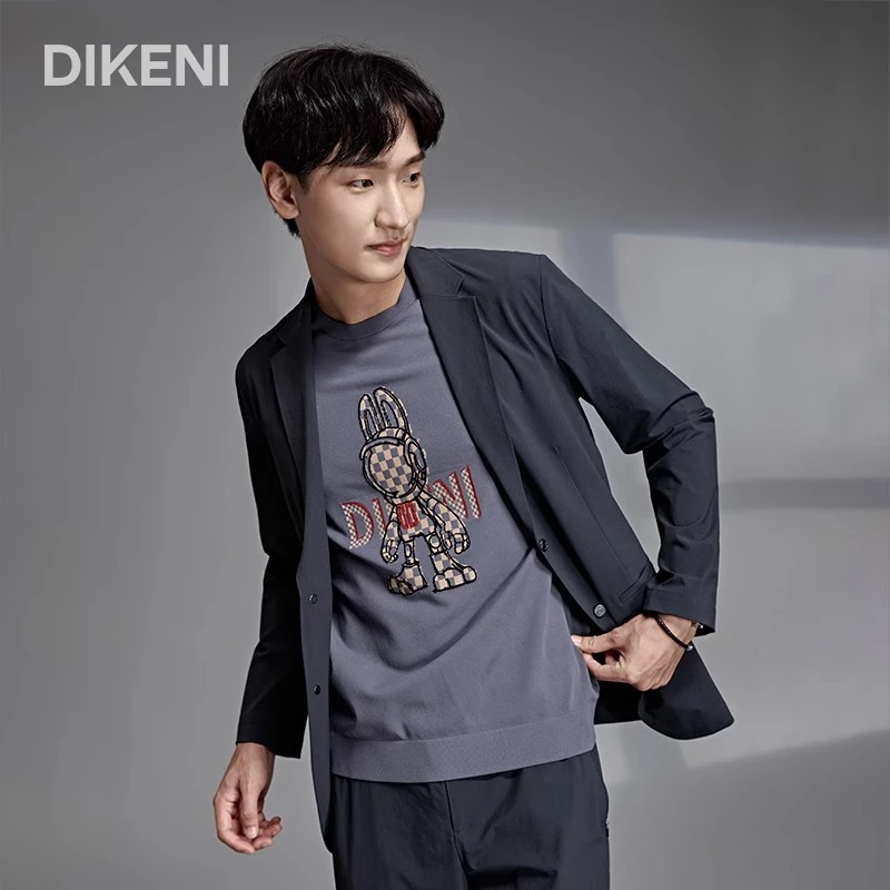 上衣休闲潮流迪柯尼品牌高端男士西装易打理时尚微皱轻薄便西外套