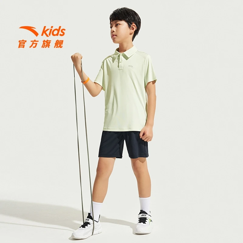 安踏儿童男童运动套装2025夏季透气吸湿速干翻领半袖POLO短袖短裤