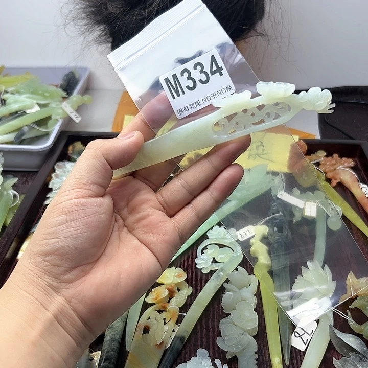 蛇纹石玉发饰合金小*