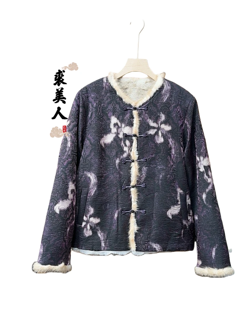 （5586璐）新中式网红中国风双面水貂短外套新国风复古外套