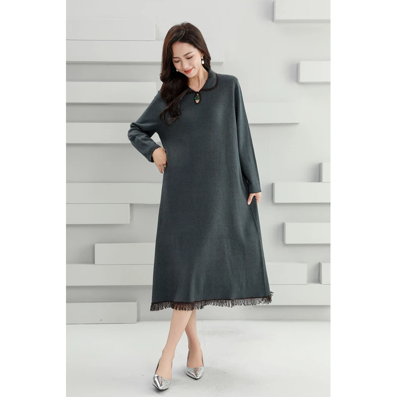 正品【今彩家】蓝色 58977秋冬新款大码显瘦气质连衣裙