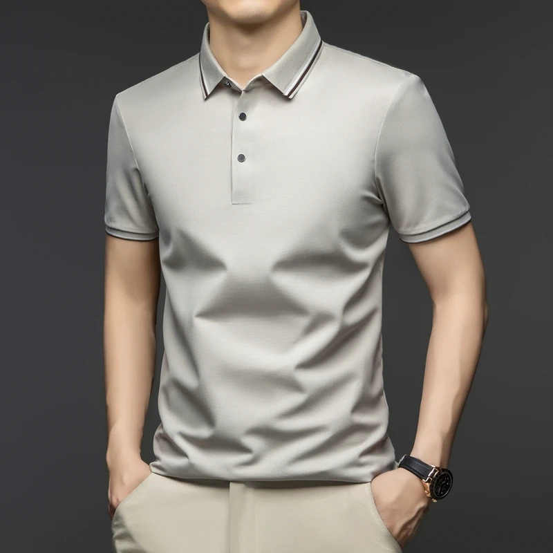 金盾冰丝高档短袖夏季Polo衫男士商务T恤半袖时尚纯色翻领上衣男
