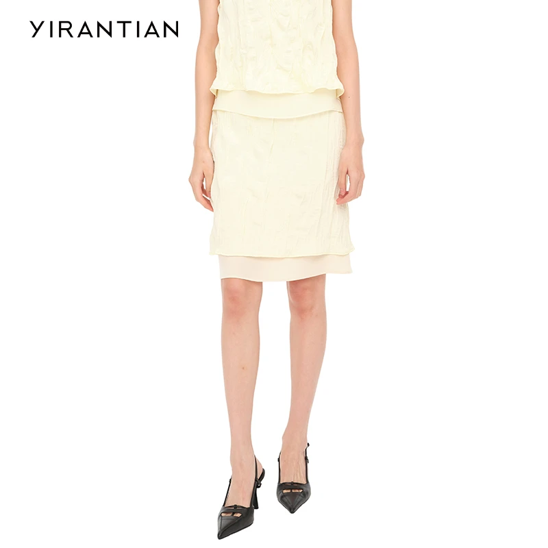【YIRANTIAN】设计师质感通勤气质百搭亲肤舒适褶皱双层半裙女