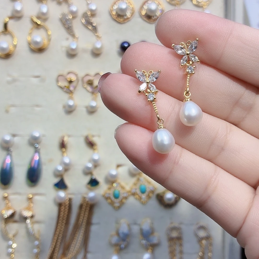 合金淡水珍珠耳饰