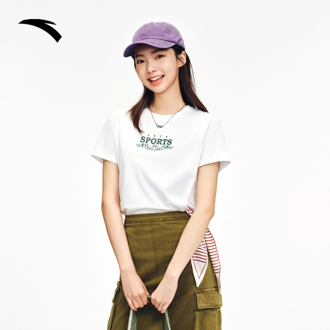 安踏优可丝冰肤抗菌短袖女子夏季新款休闲简约百搭印花运动短T