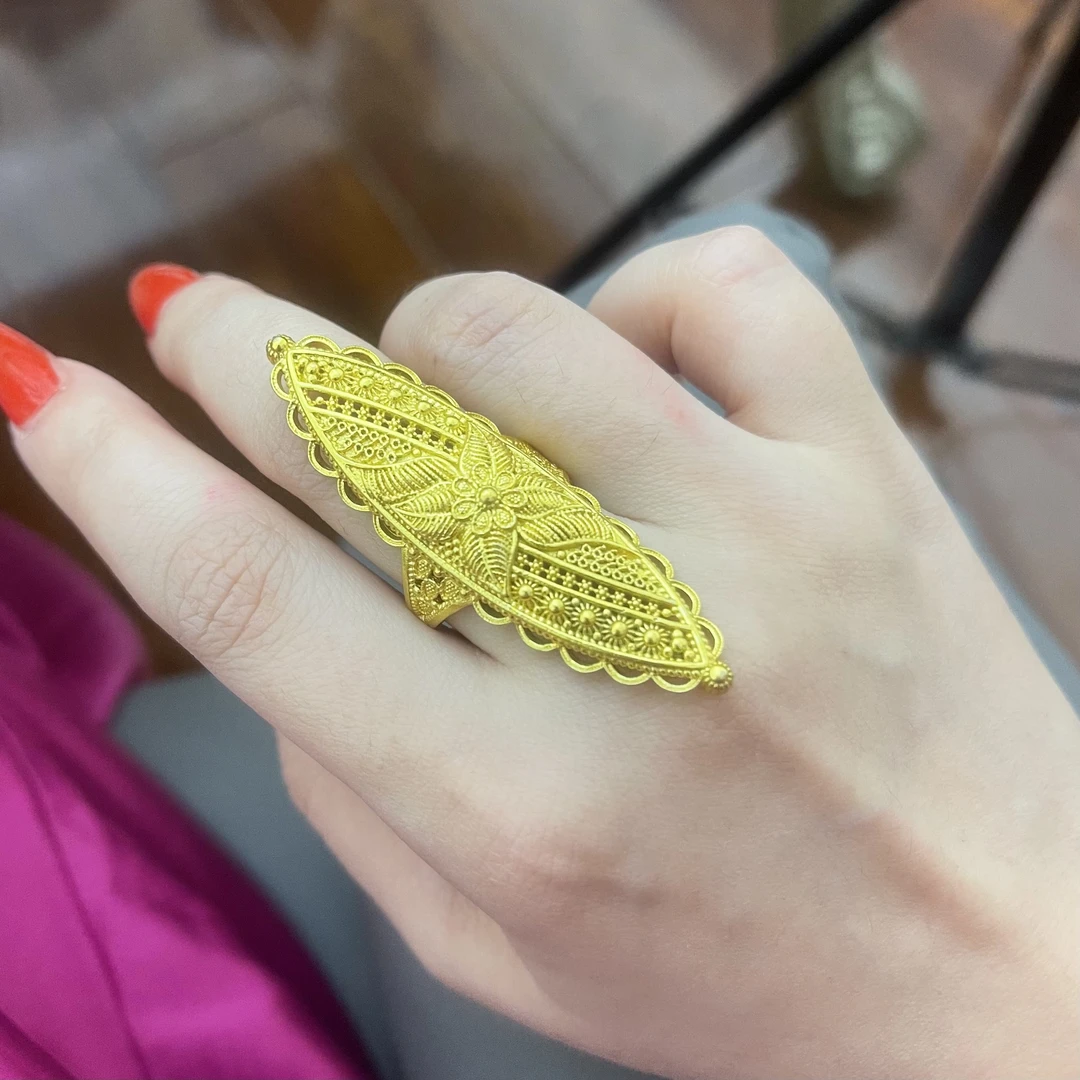 铜合金戒指 dubai金色高品质金店款式长款戒指