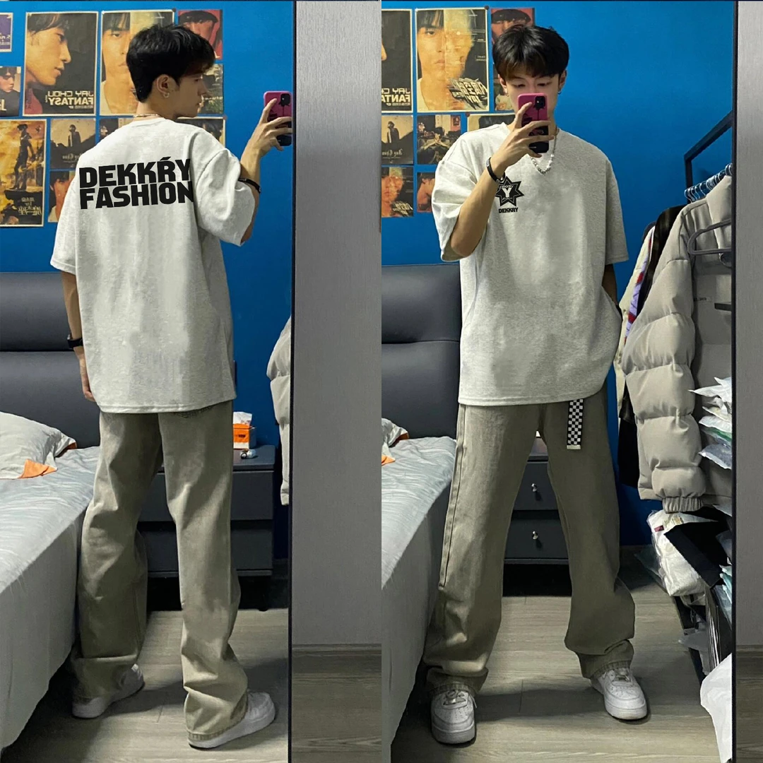 100%纯棉美式设计感字母印花短袖t恤男女夏季潮牌情侣款休闲上衣