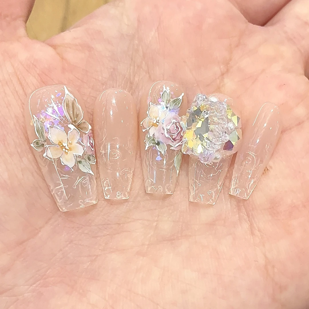 郭小双穿戴甲【冰雪玫瑰】全华手绘水彩版10片盒装-S22365