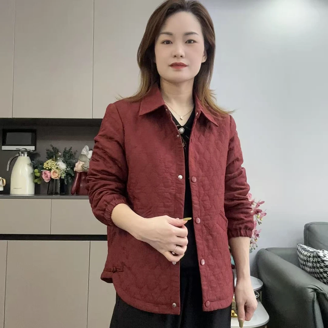 丽姐家】秋冬加厚长袖翻领保外套中老年女装宽松百搭女士上衣