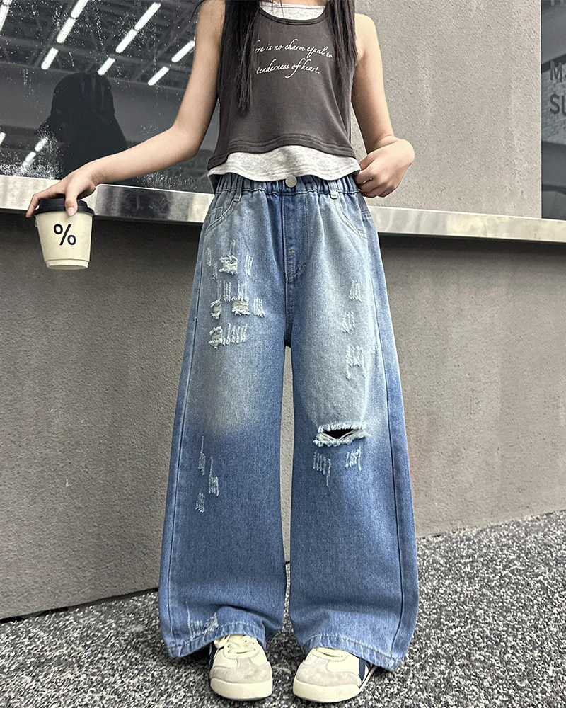 裤子天丝牛仔防蚊裤夏季薄款阔腿直筒裤儿童夏装2025新款大女童装