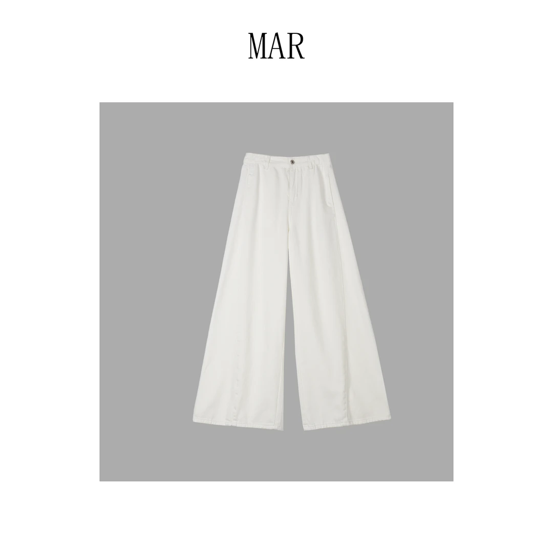 MAR 2025春夏新款复古高腰显瘦百搭简约直筒阔腿牛仔裤女613136