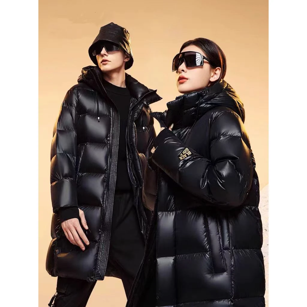 A51#黑金长款羽绒服2024新款时尚加厚抗寒保暖男女情侣休闲外套潮