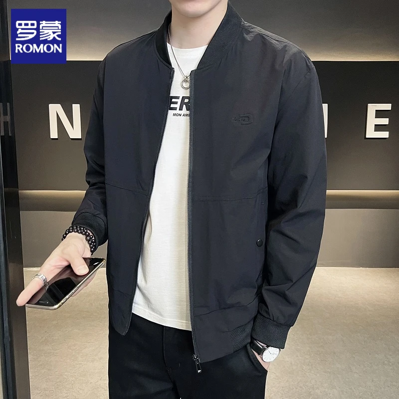罗蒙2025新款棒球领外套男士春秋季韩版修身时尚夹克衫帅气机车服