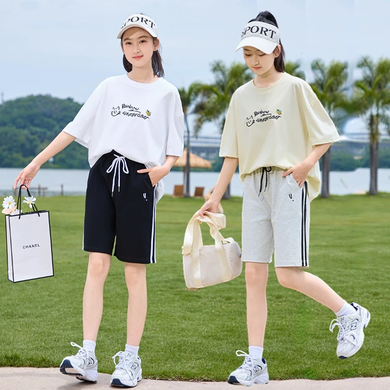 女童夏装套装2025新款夏季薄款儿童中大童韩版宽松休闲短裤两件套