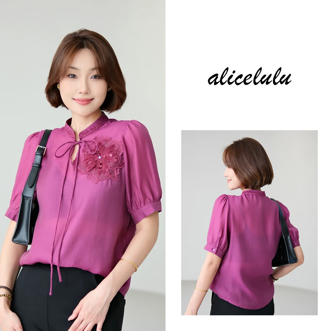[alicelulu]轻熟减龄衬衫时髦亮片立体蕾丝花朵S2142335Q