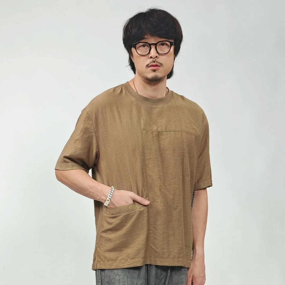 北纬三十度原创设计师品牌新中式禅意松弛慵懒圆领短袖T恤衫24576