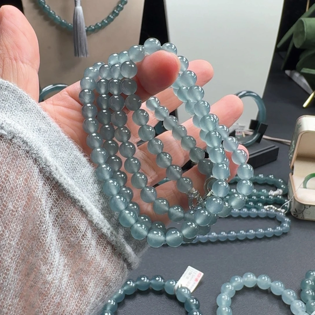 翡翠未镶嵌手链天然a货翡翠毛衣链7mm/108颗