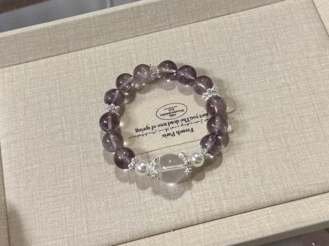 [柚金手作]11.5mm紫兔毛水晶手串设计款多样性发1