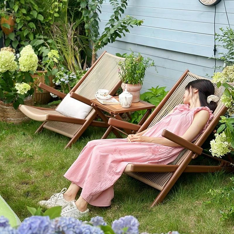 家用躺椅折叠椅可坐可躺防水懒人靠背椅客厅庭院阳台户外休闲藤椅