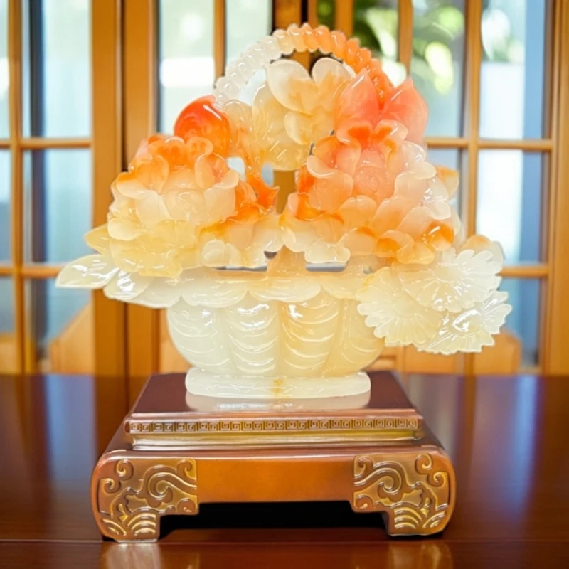 红花冰玉富贵平安花篮客厅玄关装饰乔迁新居礼物