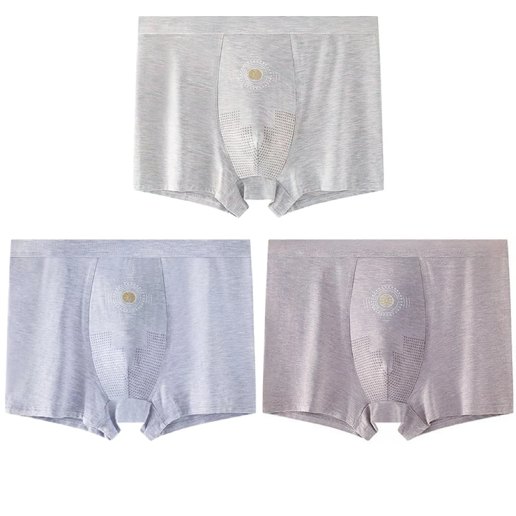 胖语大码男士莫代尔磁石彩纱平角裤三条装9020#