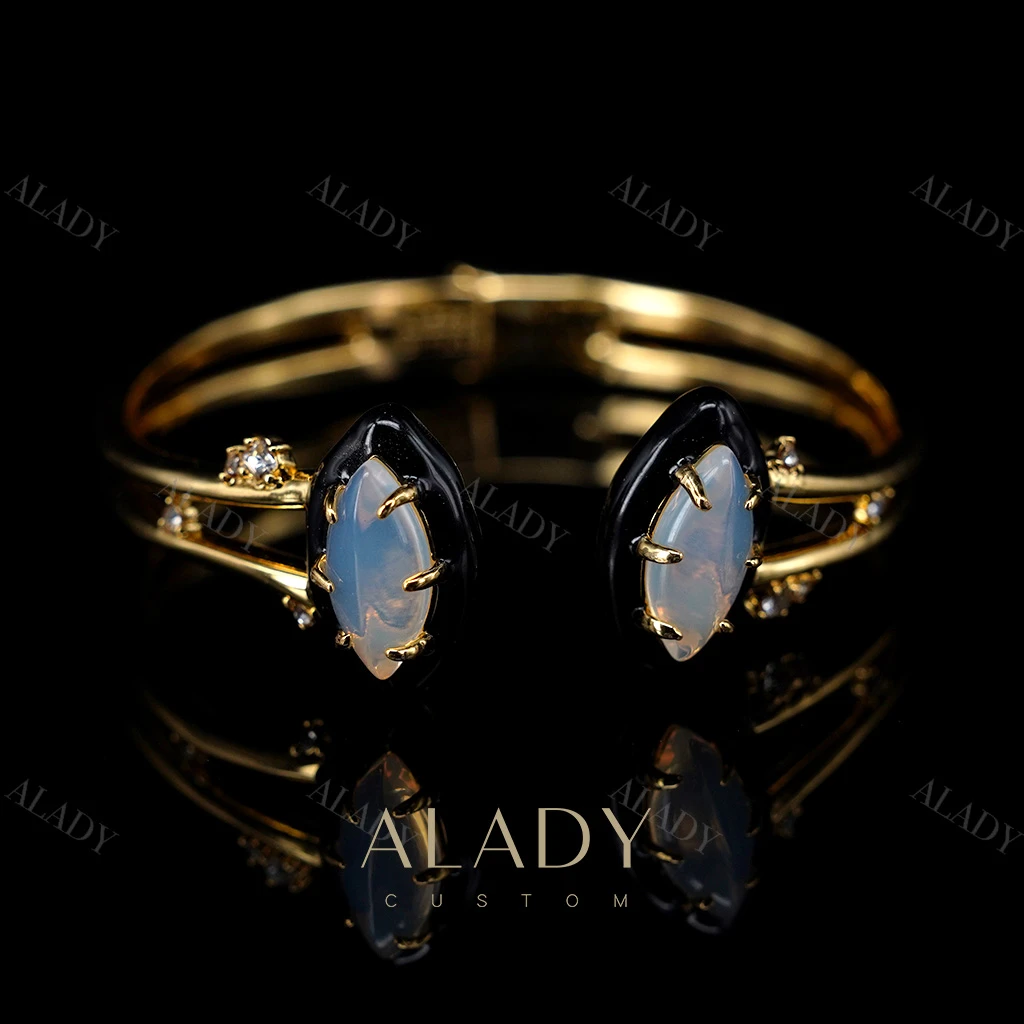 合金合成锆石手镯 【相伴】简约黑色珐琅时尚开口手镯