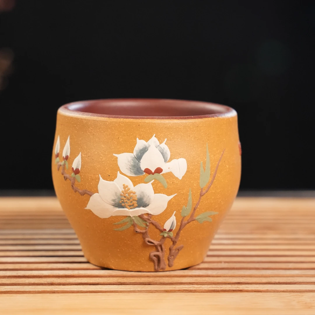 GS23-019   宜兴手工紫砂   粉浆彩绘主人杯